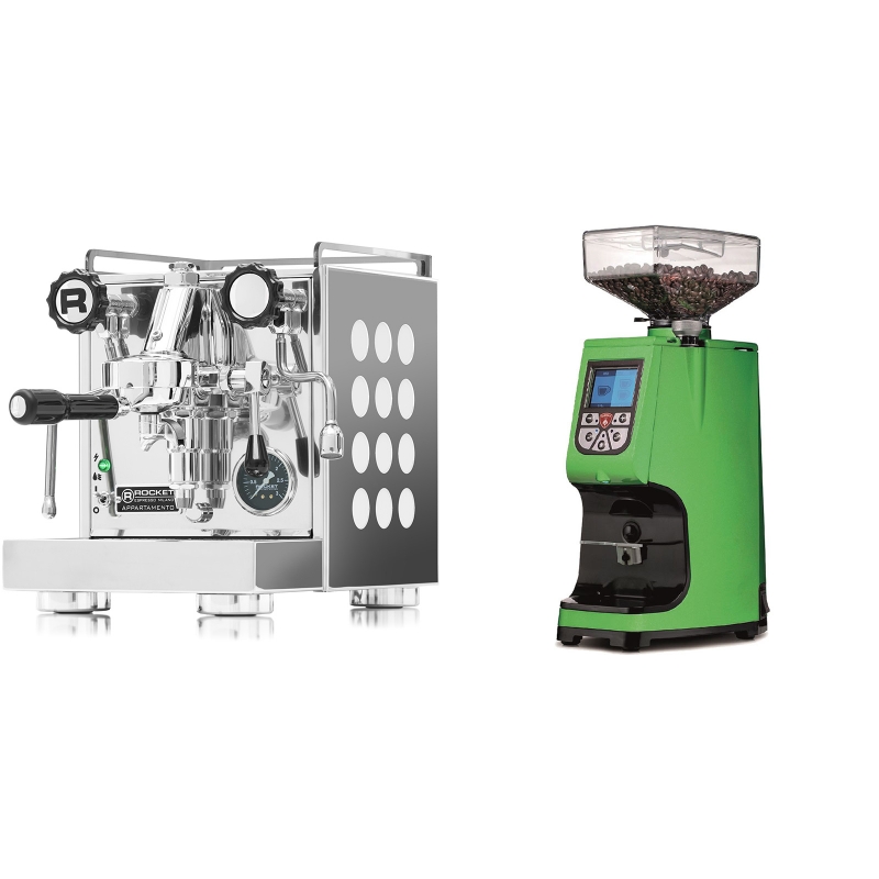 Rocket Espresso Appartamento, white + Eureka Atom 60, kawasaki green Rocket Espresso Appartamento, white + Eureka Atom 60, kawasaki green