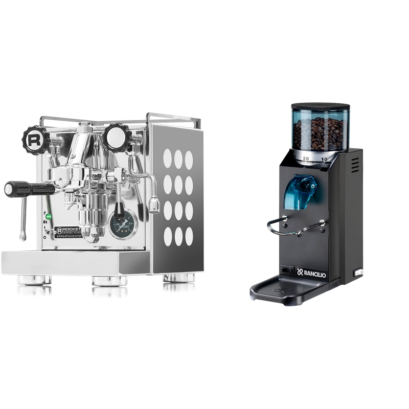 Rocket Espresso Appartamento, white + Rancilio Rocky Doserless, černá Rocket Espresso Appartamento, white + Rancilio Rocky Doserless, černá