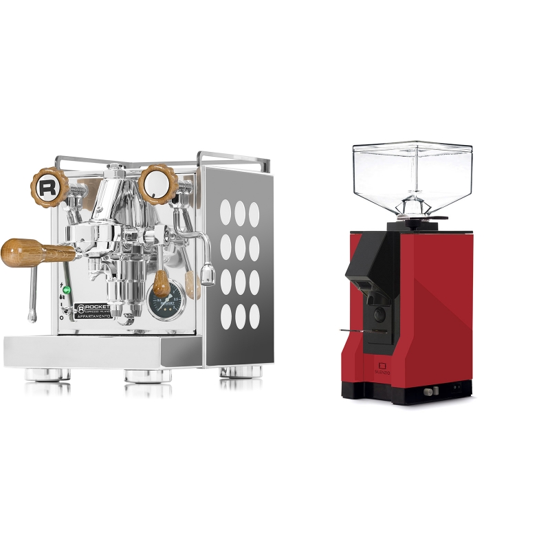 Rocket Espresso Appartamento, white, wood + Eureka Mignon Silenzio, BL ferrari red Rocket Espresso Appartamento, white, wood + Eureka Mignon Silenzio, BL ferrari red