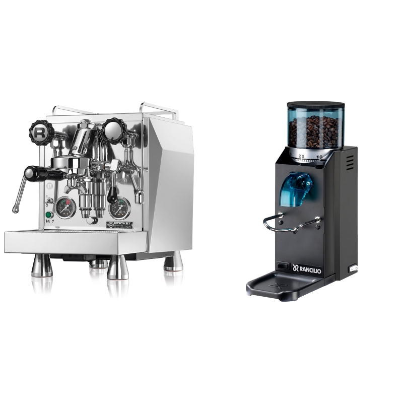Rocket Espresso Giotto Cronometro R + Rancilio Rocky Doserless, černá Rocket Espresso Giotto Cronometro R + Rancilio Rocky Doserless, černá
