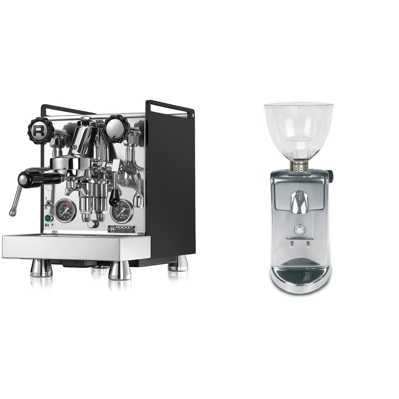 Rocket Espresso Mozzafiato Cronometro R, černá + Ascaso i-mini i1, leštěný hliník Rocket Espresso Mozzafiato Cronometro R, černá + Ascaso i-mini i1, leštěný hliník