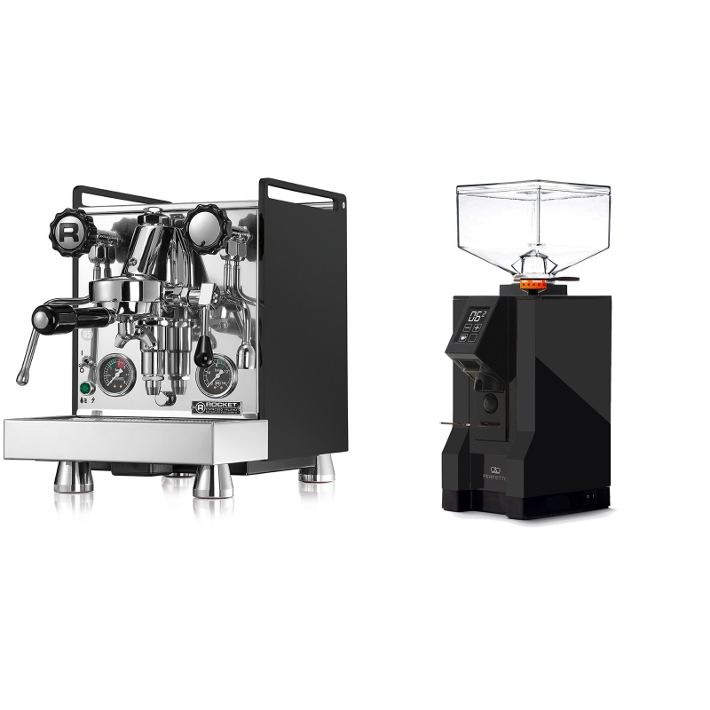Rocket Espresso Mozzafiato Cronometro R, černá + Eureka Mignon Perfetto, BL black Rocket Espresso Mozzafiato Cronometro R, černá + Eureka Mignon Perfetto, BL black