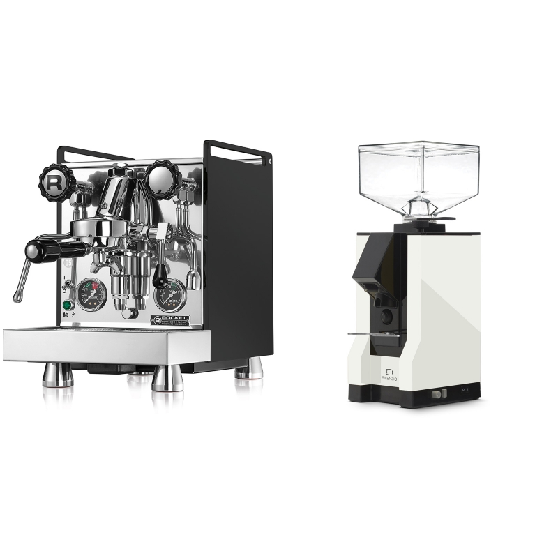 Rocket Espresso Mozzafiato Cronometro R, černá + Eureka Mignon Silenzio, BL white Rocket Espresso Mozzafiato Cronometro R, černá + Eureka Mignon Silenzio, BL white