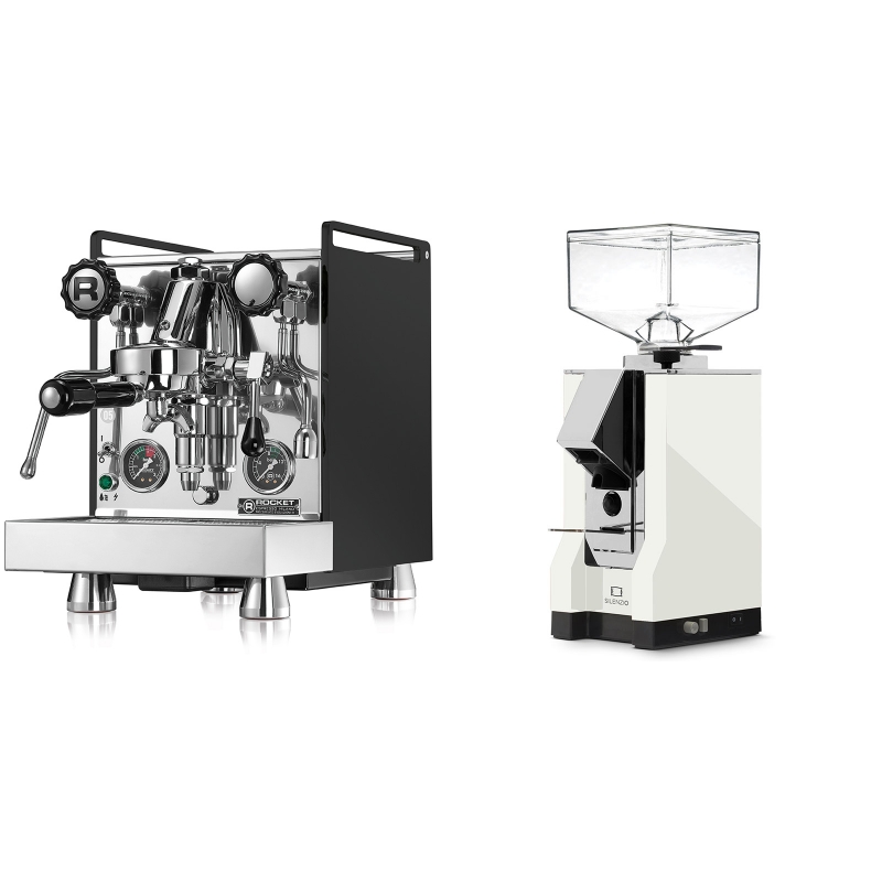 Rocket Espresso Mozzafiato Cronometro R, černá + Eureka Mignon Silenzio, CR white Rocket Espresso Mozzafiato Cronometro R, černá + Eureka Mignon Silenzio, CR white