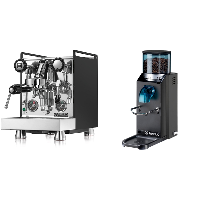 Rocket Espresso Mozzafiato Cronometro R, černá + Rancilio Rocky Doserless, černá Rocket Espresso Mozzafiato Cronometro R, černá + Rancilio Rocky Doserless, černá