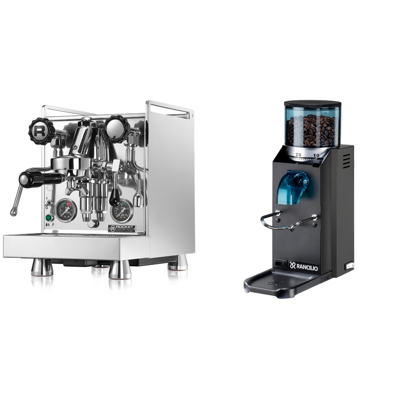 Rocket Espresso Mozzafiato Cronometro R + Rancilio Rocky Doserless, černá Rocket Espresso Mozzafiato Cronometro R + Rancilio Rocky Doserless, černá