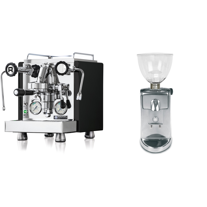 Rocket Espresso R 60V, černá + Ascaso i-mini i1, leštěný hliník Rocket Espresso R 60V, černá + Ascaso i-mini i1, leštěný hliník