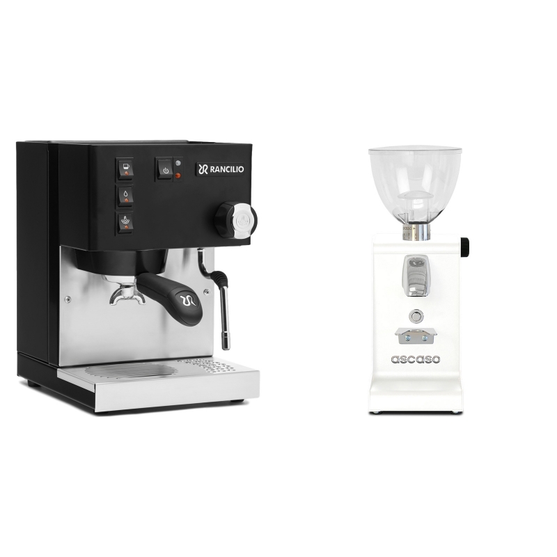 Rancilio Silvia E, černá + Ascaso i-steel, bílá Rancilio Silvia E, černá + Ascaso i-steel, bílá
